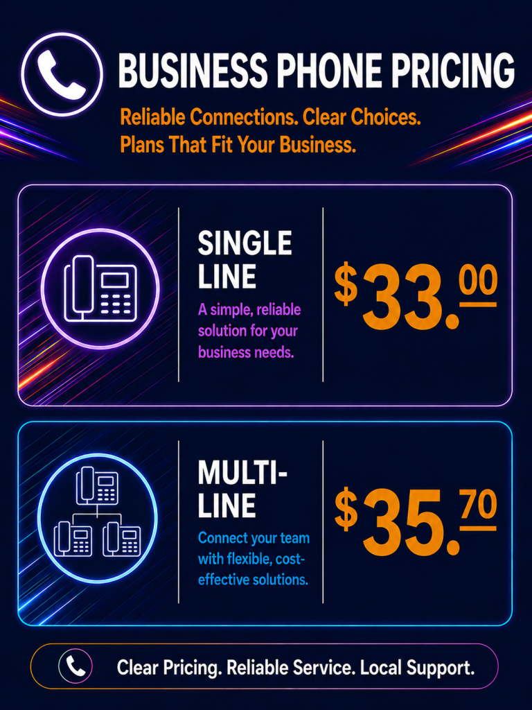 Business Phone Pricing - Lidderdale Single Line $33.00 Multi-Line $35.70