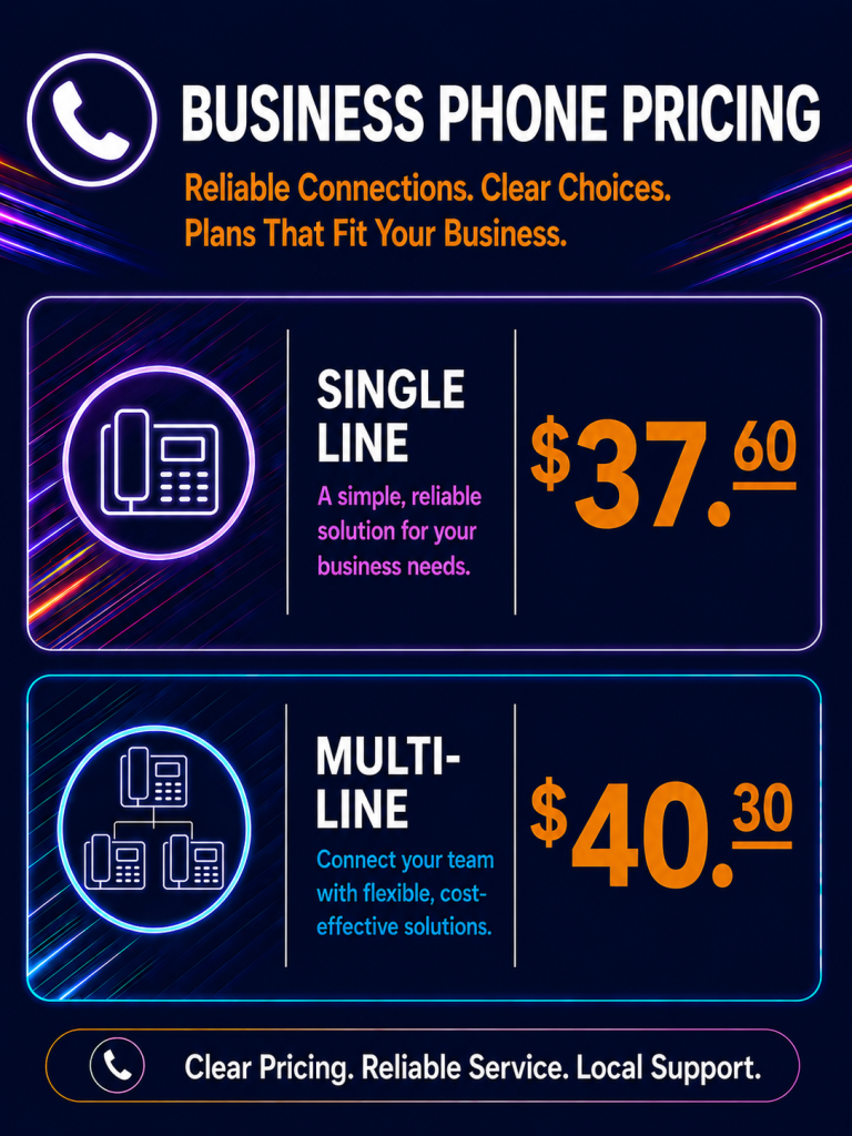 Business Phone Pricing - Pacific Junction Single Line $37.60 Multi-Line $40.30